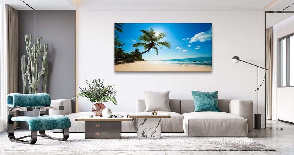 ARX0662 Large Canvas Wall Art Summer Ocean Waves Prints Coconut Trees Beach Seascape Painting Hawaii Sea Nature