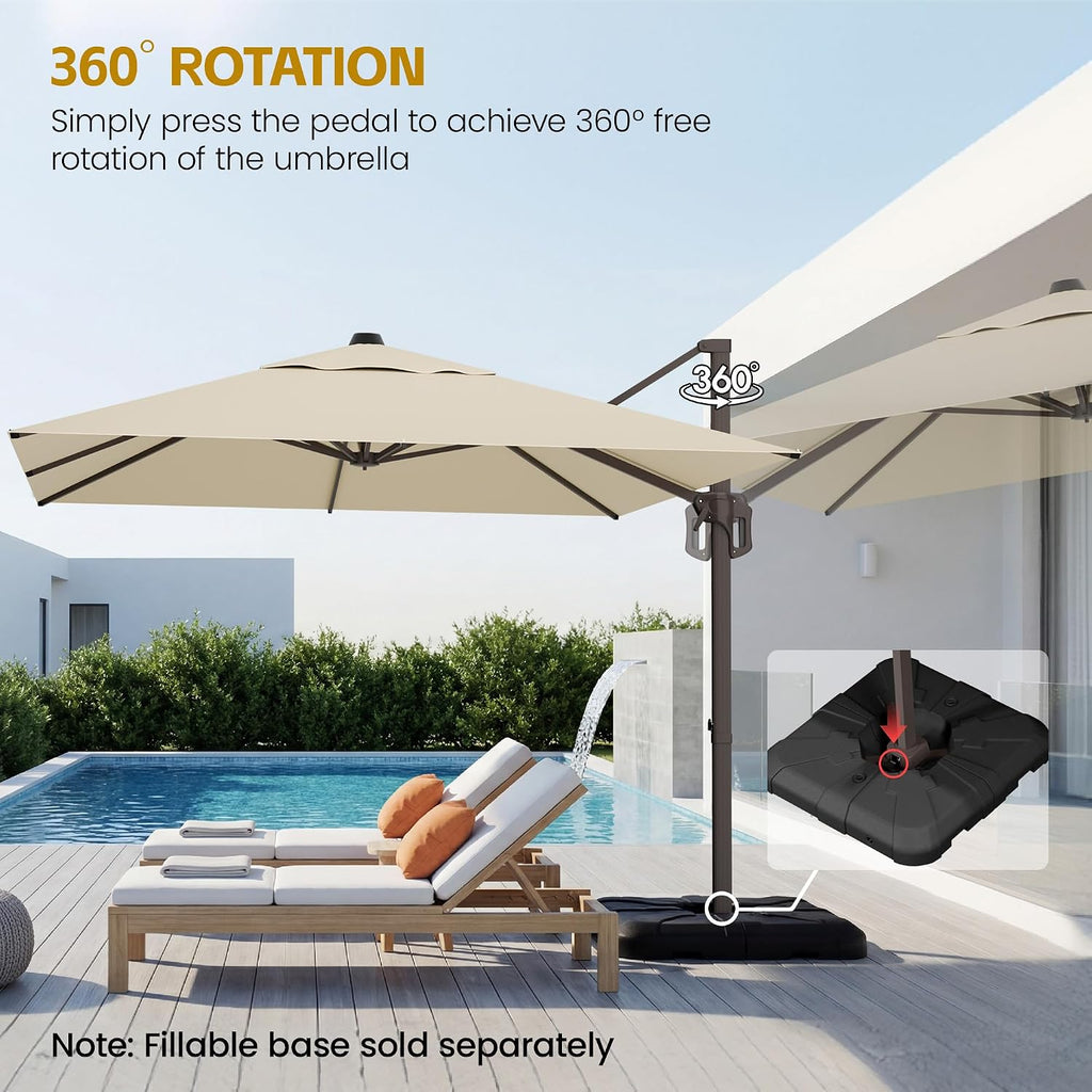 9x12 FT Patio Cantilever Umbrella, Outdoor Offset Large Rectangular Heavy Duty Umbrellas with 360° Rotation for Pool
