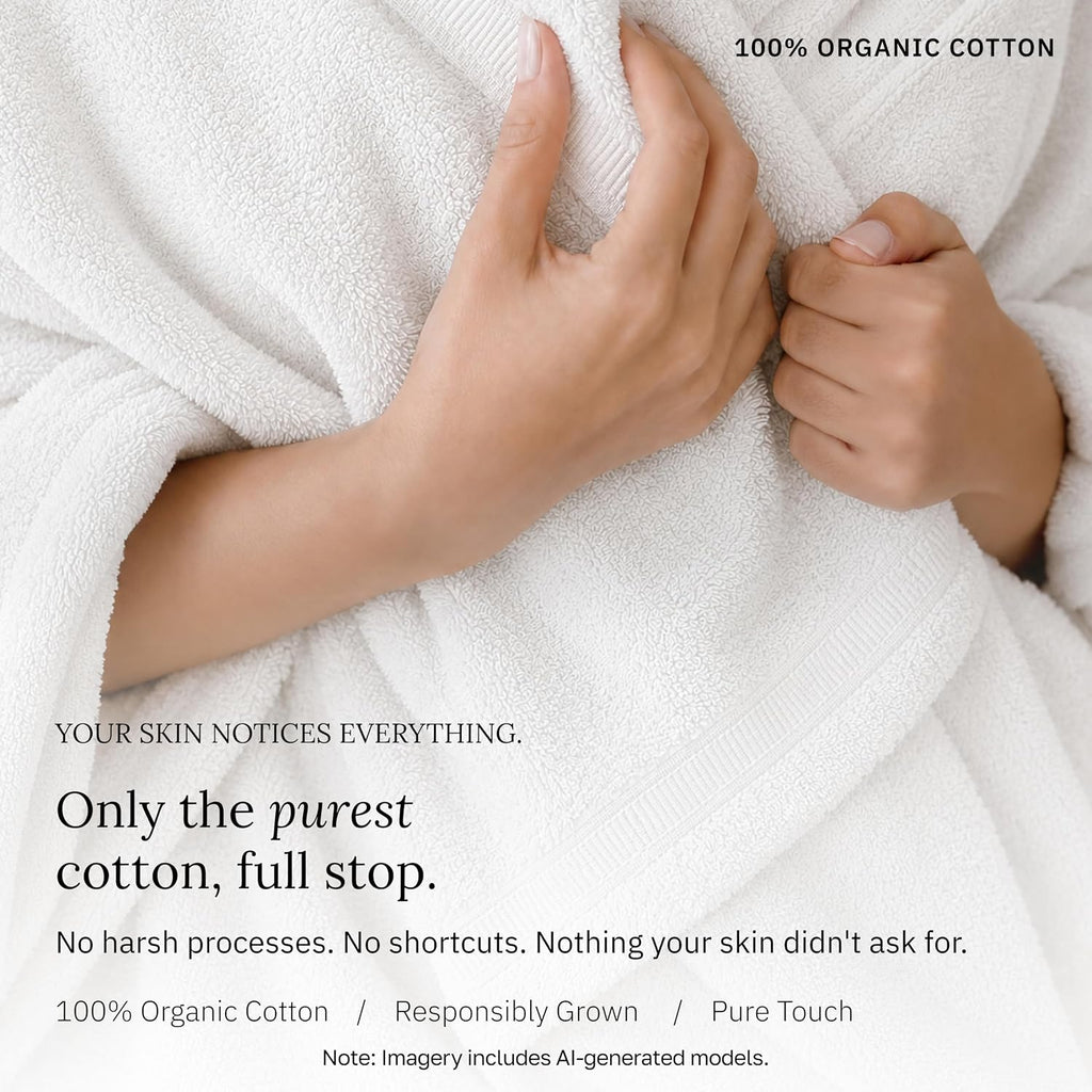 Organic Cotton Luxury Bath Towel Set, Light Beige | 100% Organic Turkish Cotton, 6-Pc Set: 2 Bath, 2 Hand Towels, 2