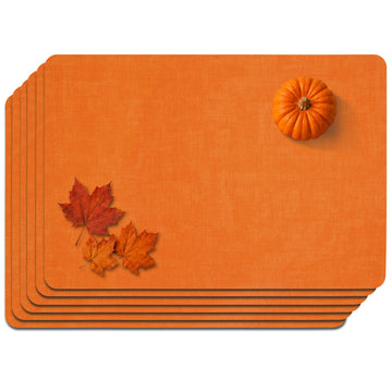 Faux Leather Placemats Set of 6, Easy to Clean, Pumpkin Orange