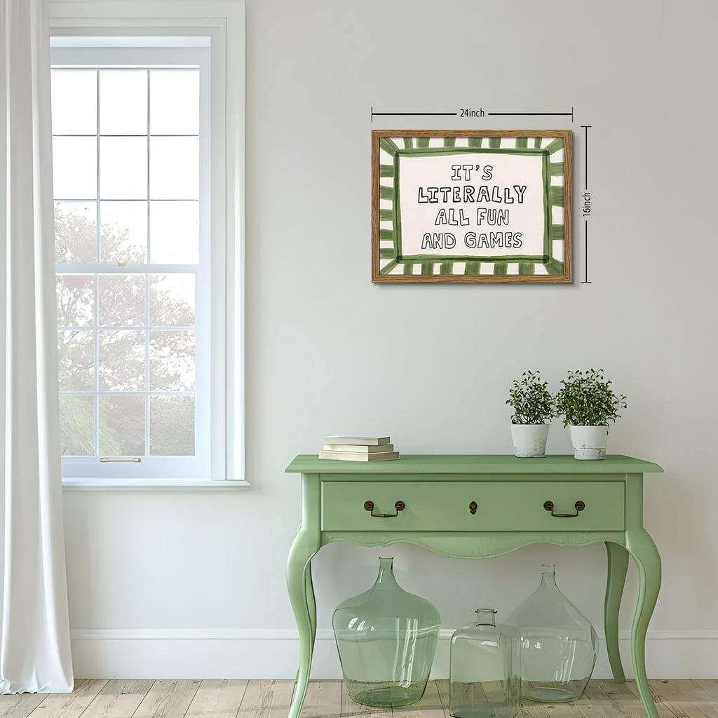 It'S Literally All Fun And Games Wall Art, Modern Neutral Inspirational Quote Canvas Wall Decor Painting, Mid Century