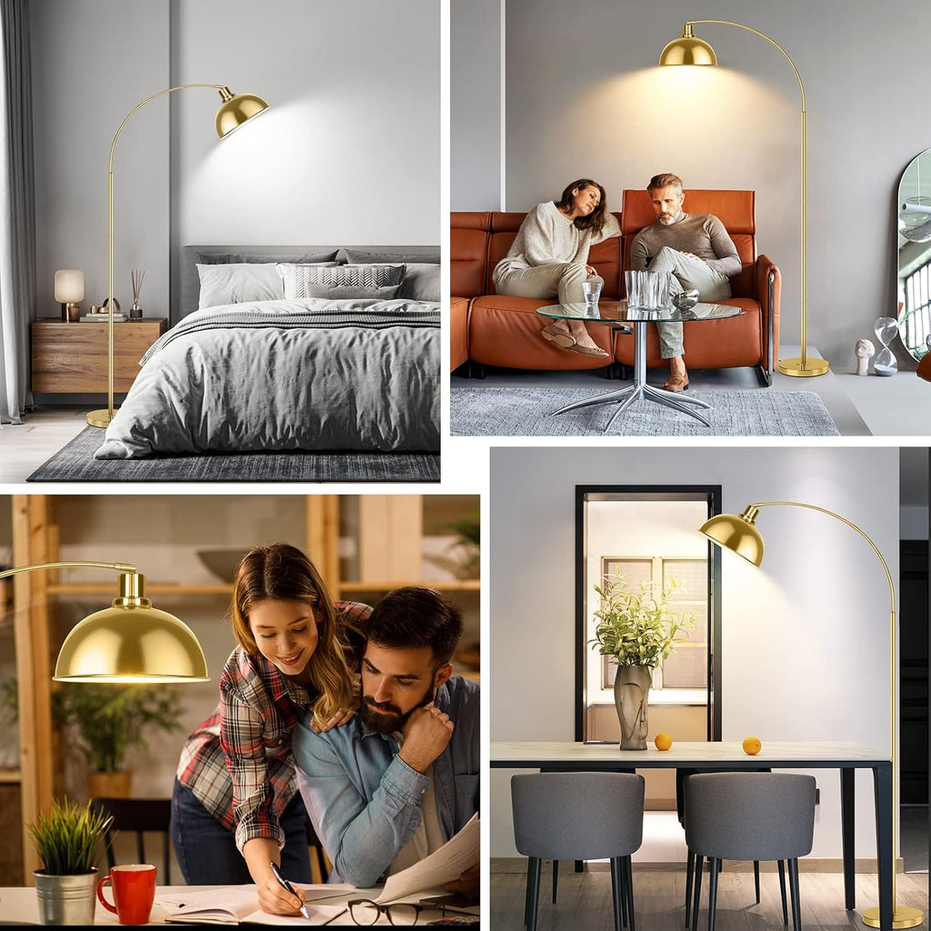 Arc Floor Lamps, Modern Tall Standing Lamp Remote Control,Stepless Dimmable Gold Floor Lamp with Hanging Dome Shade