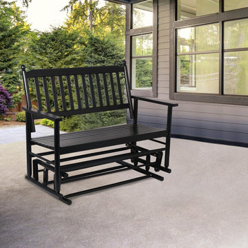 Patio Glider Bench Outdoor, Porch Swing Glider for Outside, Wooden 2-Person Loveseat Rocking Bench Funiture, Black
