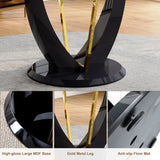 42" Round Dining Table for 4-6, Modern Faux Marble Kitchen Tabletop with Black Wood Pedestal and Gold Metal Frame