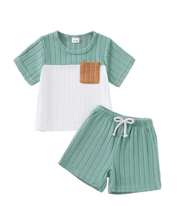 Toddler Boy Clothes Boys Clothes Summer Essentials Outfits Round Neck Light Green Short Sleeve Pocket