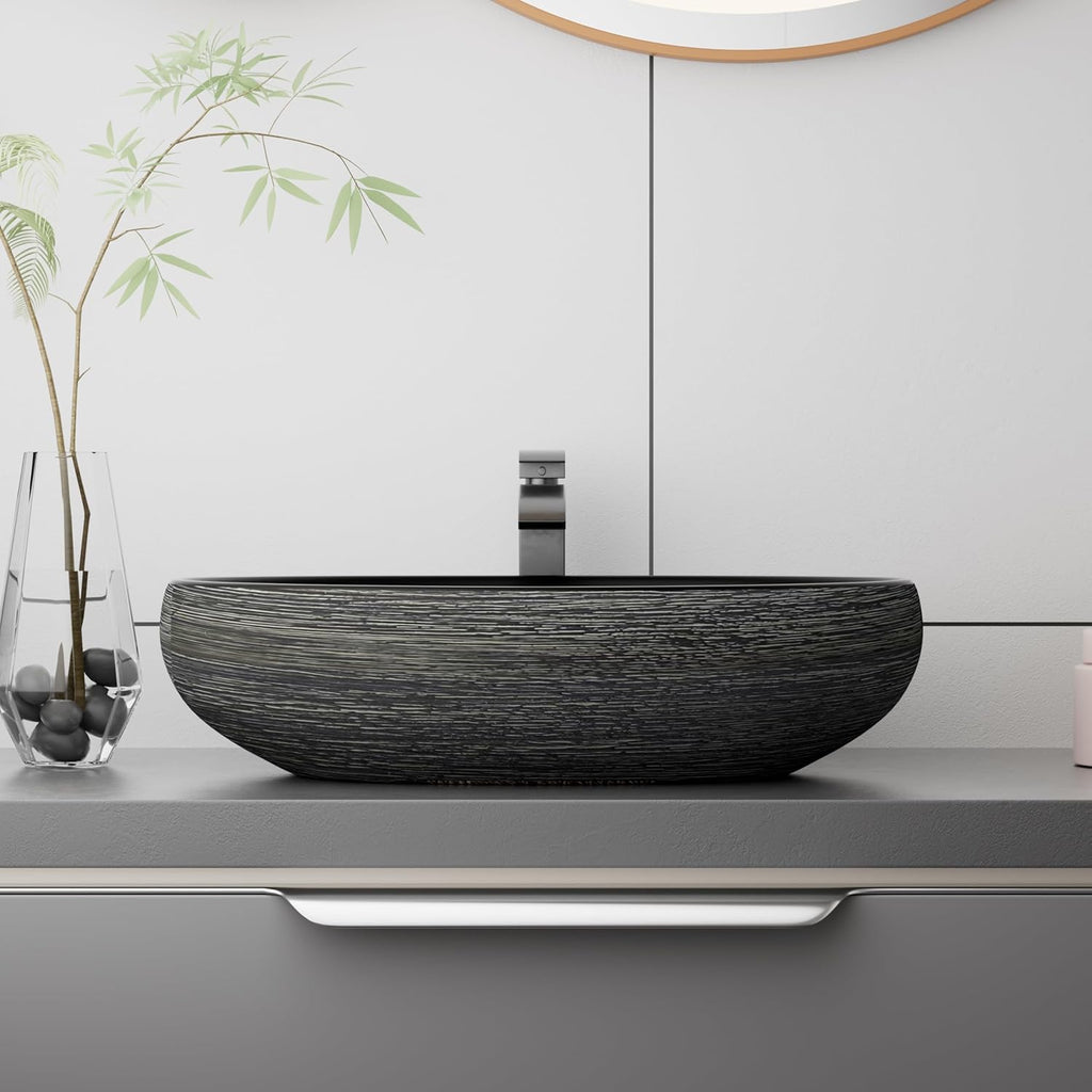 Bathroom Artistic Vessel Sink, 24x16x5.9 inch Oval Bowl Sink, Retro Ceramic Washbasin Above Counter