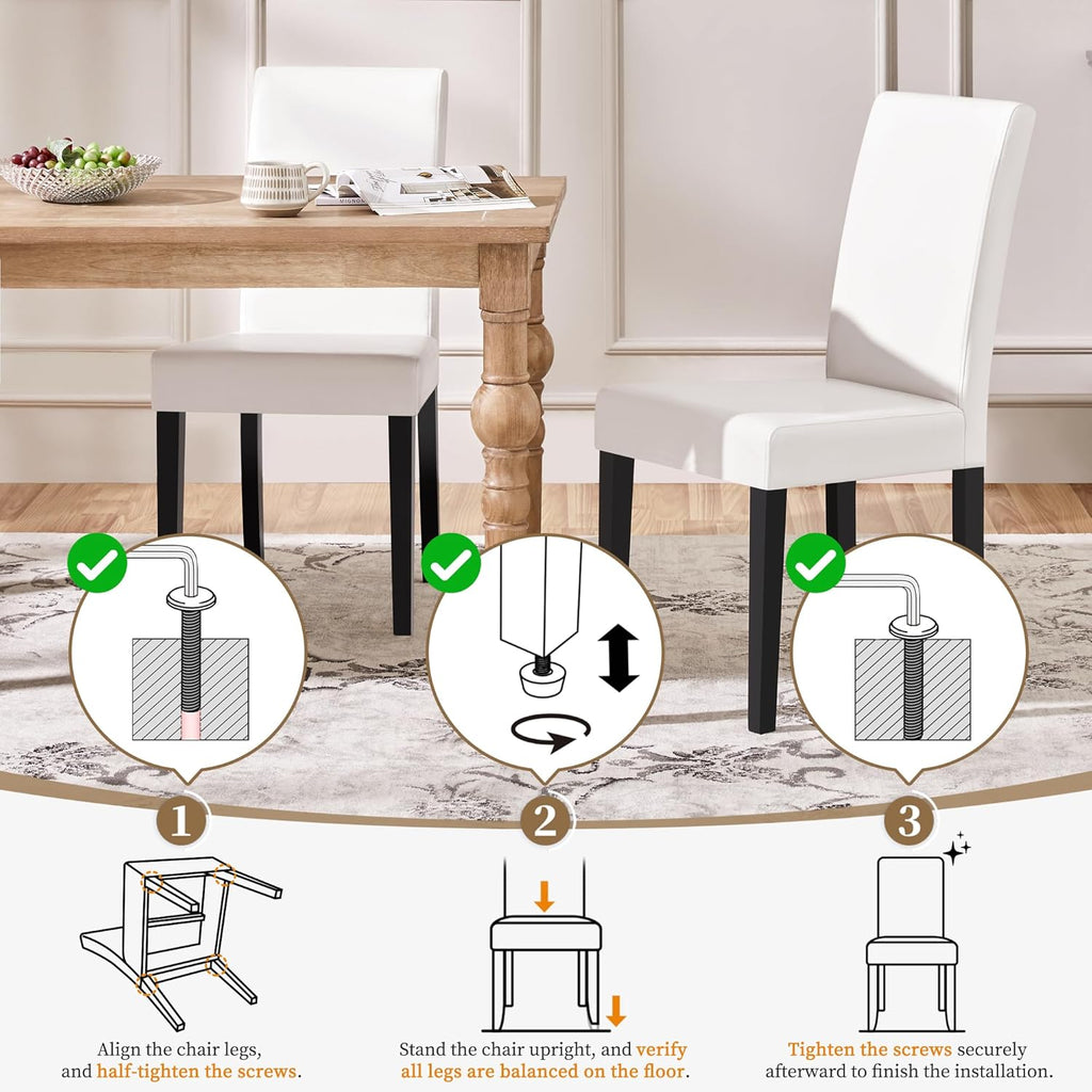Dining Chairs Set of 2 Faux Leather Modern Dining Room Chairs with Rubberwood Legs and Padded Seat for Kitchen/Living