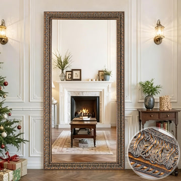 60" L x 31" W Large Full Length Mirror, Antique Bronze Decorative Mirror with Ornate Solid Wood Frame, Rectangular