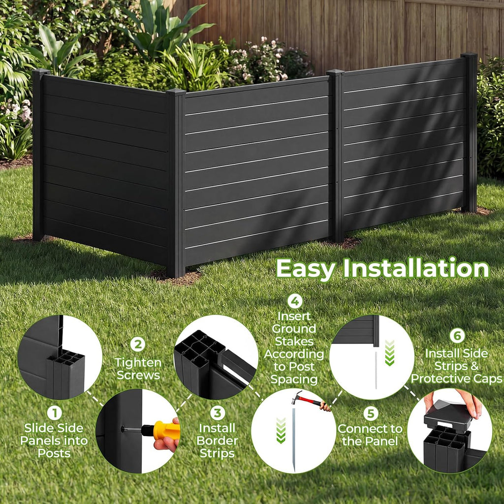 No-Dig Air Conditioner Fence, 3-Panel Outdoor Privacy Screen with Metal Stakes, Weather-Resistant AC Unit & Trash Bin