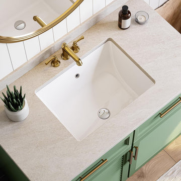 Undermount Bathroom Sink Rectangle, 20 x 15 Inch Rectangular Vessel Sink with Overflow, White Ceramic Under Counter Sink for Bathroom