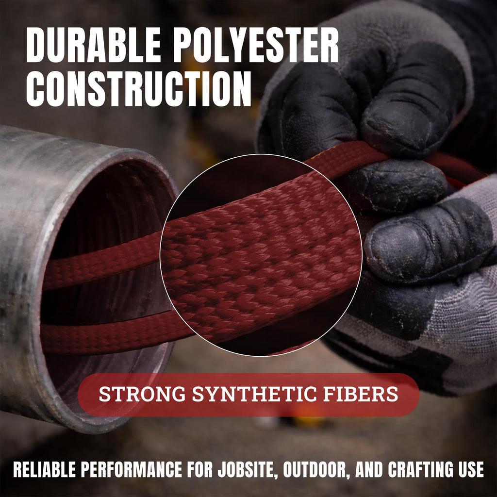 Pull Line - 5/8 Inch, 1,500 lb, Flat Polyester Pulling Tape, Conduit Wire Pulling, Made in USA, Burgundy, 350 ft