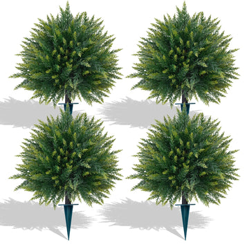4 Pack Artificial Cedar Topiary Ball Trees with Ground Spike, 23"