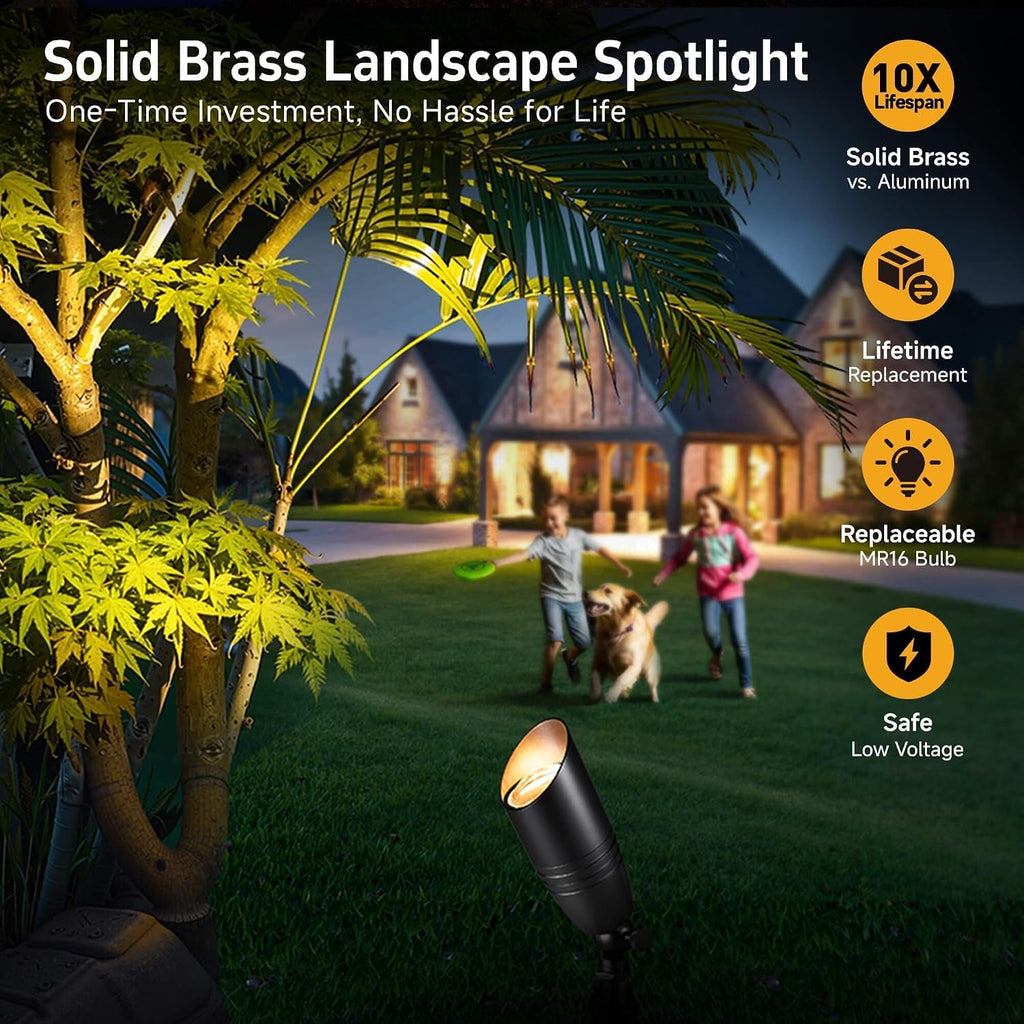 Landscape Spotlights Low Voltage - Brass 12V Outdoor Uplight LED, Wired Spot Lights IP65 Waterproof, Black for