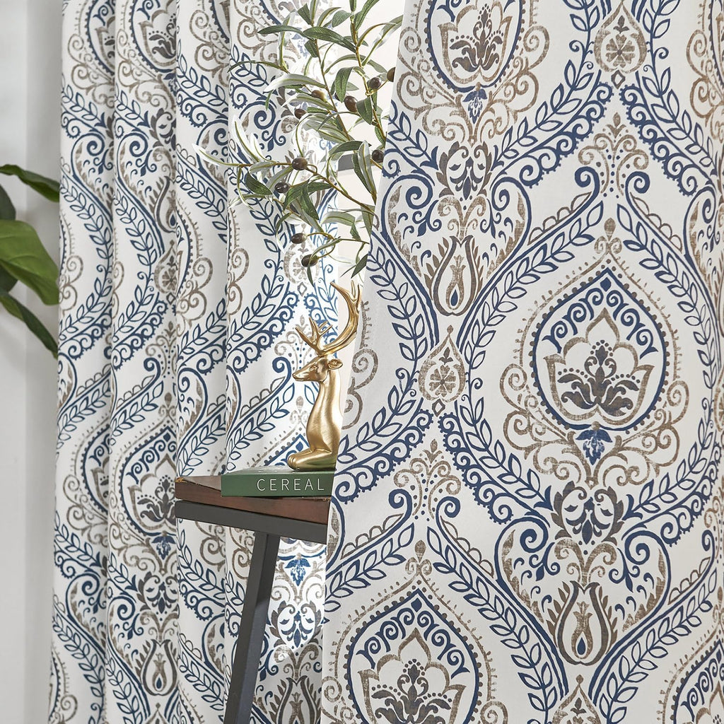 Blackout Curtains Blue Damask Medallion Curtain for Bedroom Black Out Drapes Printed Vintage Luxury
