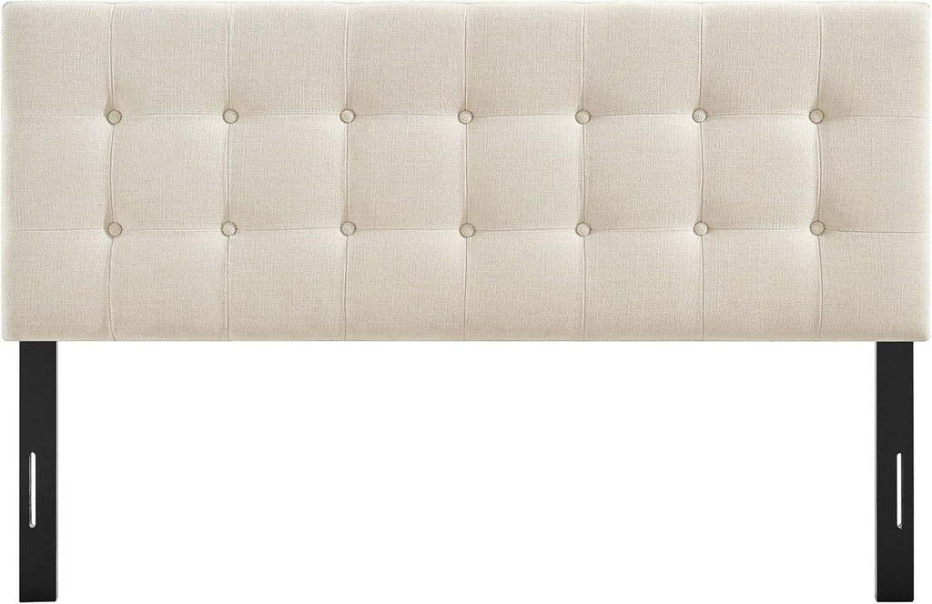 Queen Fabric Headboard in Ecru - Linen-Like Upholstery with Button Tufting and 7 Adjustable Height Positions