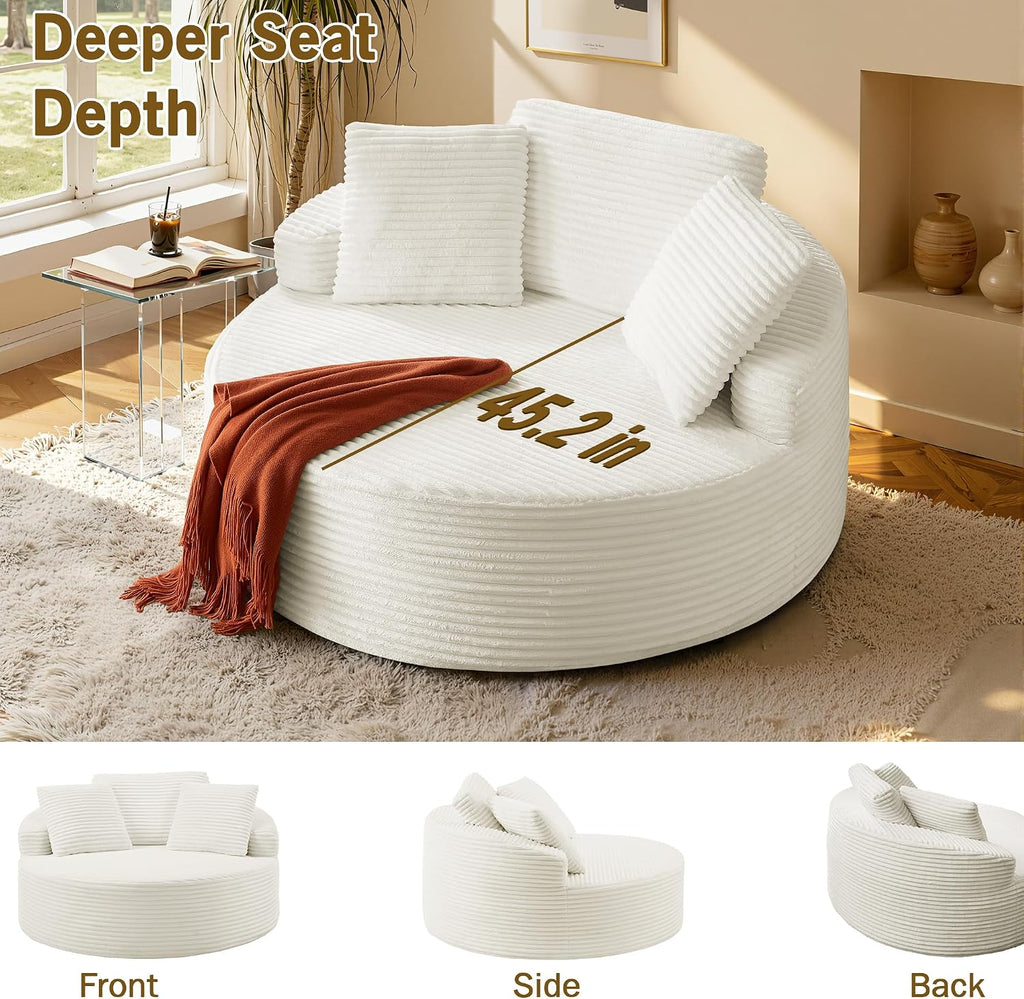 Oversized Round Chaise Lounge Chair,Corduroy Cloud Large Circle Sofa Chair, No Assembly Required, Modern Sleeper