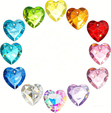 12pcs Crystal Heart Prism Suncatcher Glass Heart Window Prisms Sun Catchers - Crystal Heart Prism Chandelier Drop
