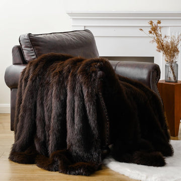 Luxury Fluffy Brown Faux Fur Throw Blanket, Cozy Warm Fur Blanket for Couch, Sofa, Chair, Bed, Plush Fuzzy Fur Throws