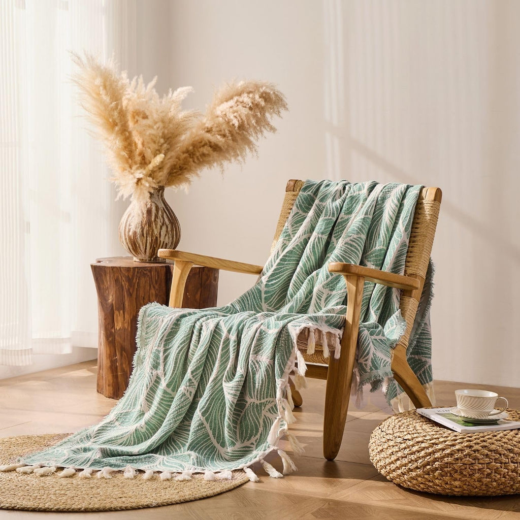 Chenille Cotton Throw Blanket, Lightweight Boho Blanket