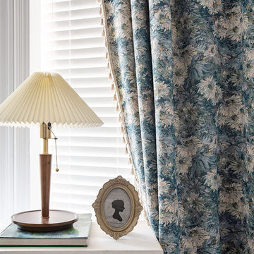 Blue Floral Curtains 96 Inch Length 2 Panels Farmhouse Semi Sheer Drapes Bohemian Rustic Rod Pocket Window Curtain
