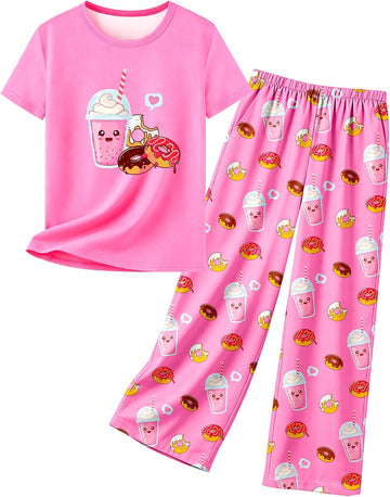 Girls Pajamas Short Sleeve Pants Pjs for Big Girls Sleepwear Kids Clothes Sets Cute Soft Loungewear