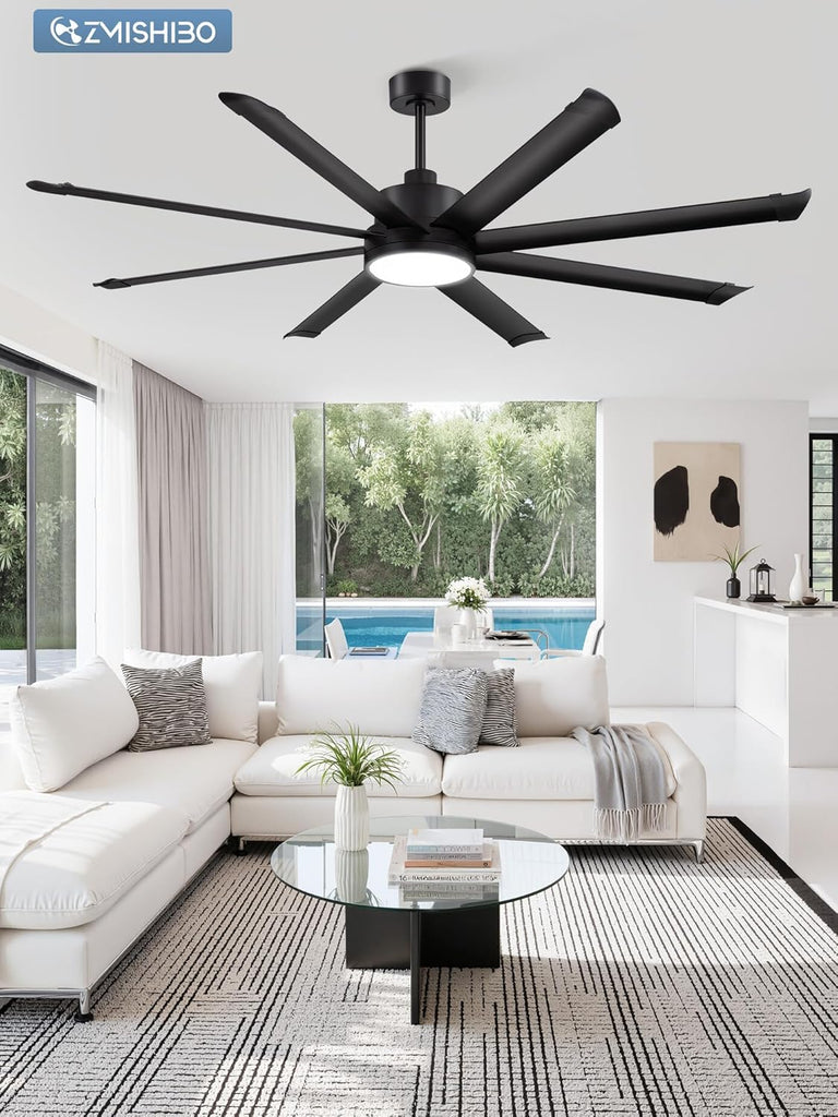 72" Ceiling Fan with LED Light and Remote - Black