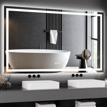 60x36 LED Bathroom Mirror with Lights, Dimmable, Anti-Fog, Backlit + Front Lit, and 3X Magnification Mirror, Smart