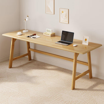 Solid Wood Writing Table - 72" W Minimalist Long Computer Desk, Oak