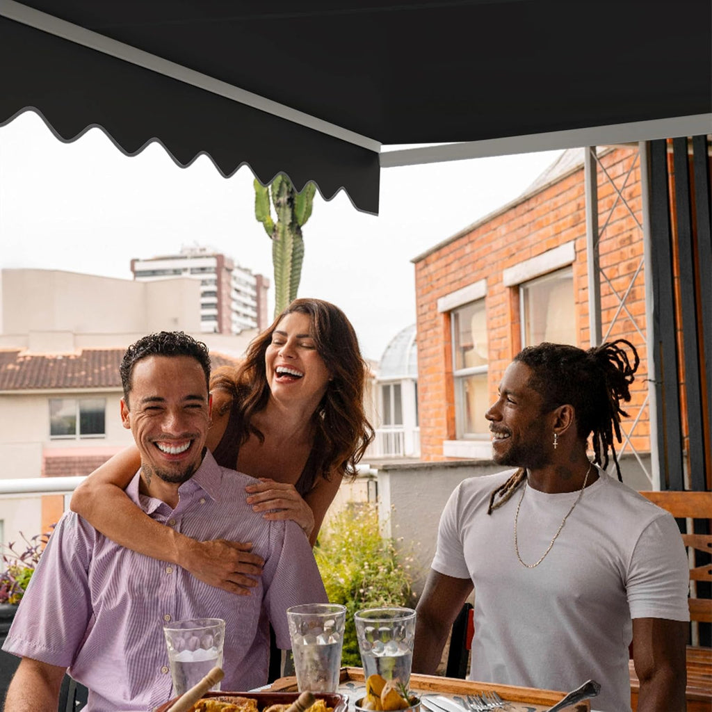 Electric Patio Awning Caribbean White Frame 16x10 Black | Retractable sunshade for decks and balconies