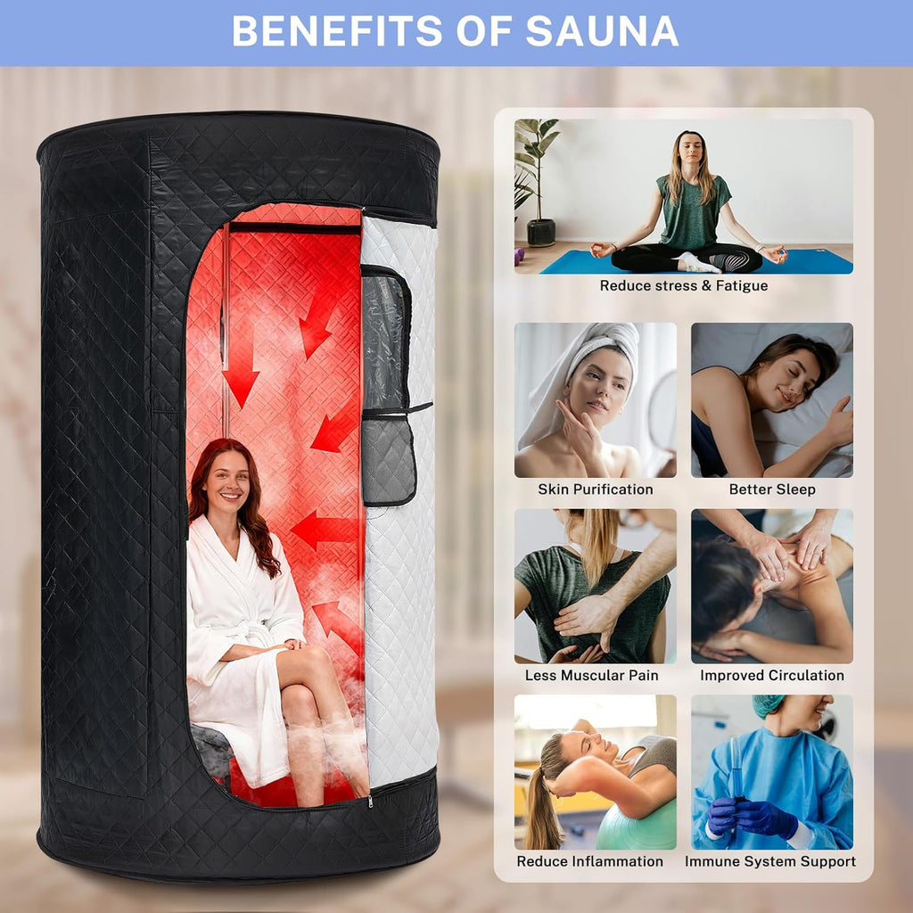 Portable Steam Sauna Box for Home, Person Saunas Tent for Spa Therapy,Relaxation,Detoxification,Gym,Pilates,Garage,Hot Tub,with Remote Control,Waterproof,Thermal Insulation,Indoor&Outdoor Black
