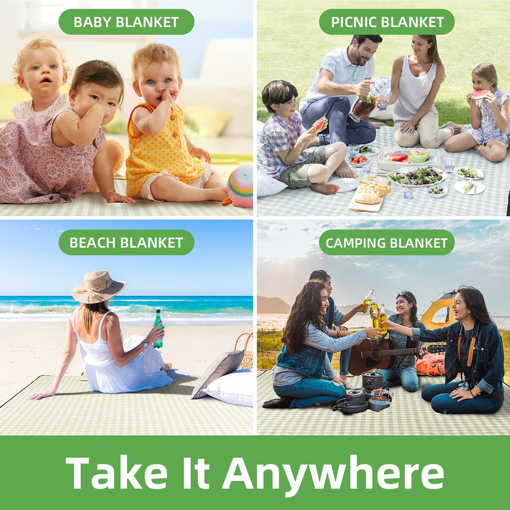 Extra Large Picnic Outdoor Blanket, 80''x80'' Waterproof Foldable Blankets Gingham Picnic Mat for Beach, Camping