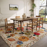 8x10 Washable Vintage Floral Area Rug, Low Pile Non-Slip Faux Wool Carpet for Living Room Bedroom