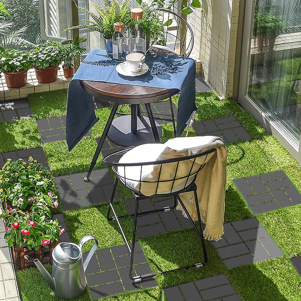 Plastic Interlocking Deck Tiles, 9 Pack Outdoor Patio Flooring, 12"x12" Interlocking Decking Tile Outdoor All Weather