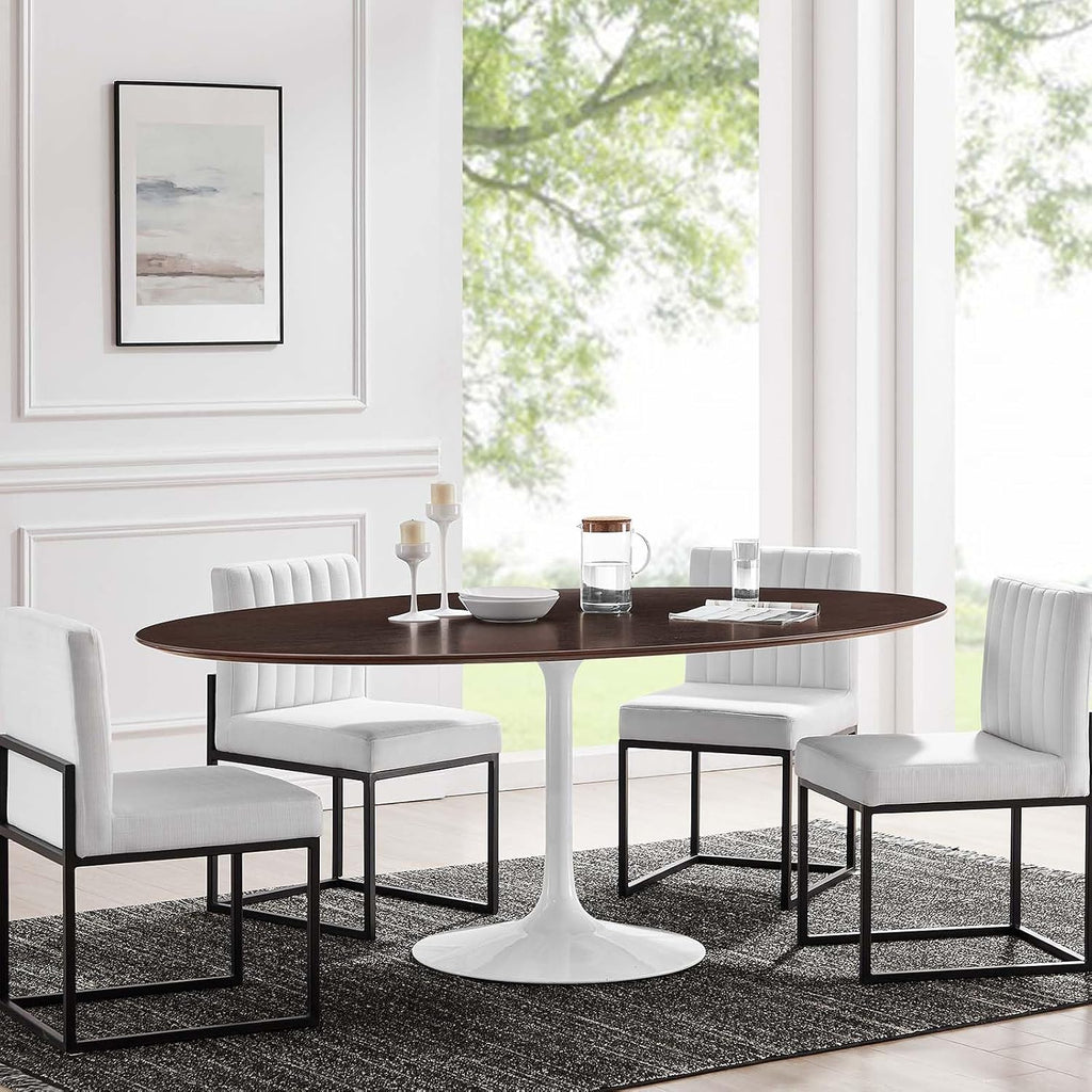 Inspired Saarinen Style Tulip Oval Pedestal Dining Table — White Cherry Walnut, 78″ Oval