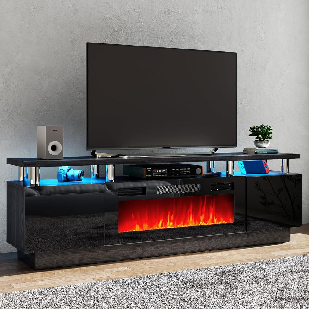 Fireplace TV Stand with 36" Electric Fireplace,LED Light Entertainment Center,2 Tier TV Console Stand for TVs Up to 80",Fireplace for The Living Room TV Stand,Black A132-B0C3B5M8Y5