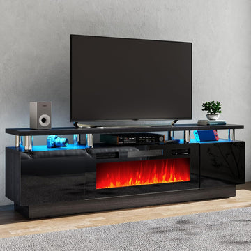 Fireplace TV Stand with 36" Electric Fireplace,LED Light Entertainment Center,2 Tier TV Console Stand for TVs Up to 80",Fireplace for The Living Room TV Stand,Black