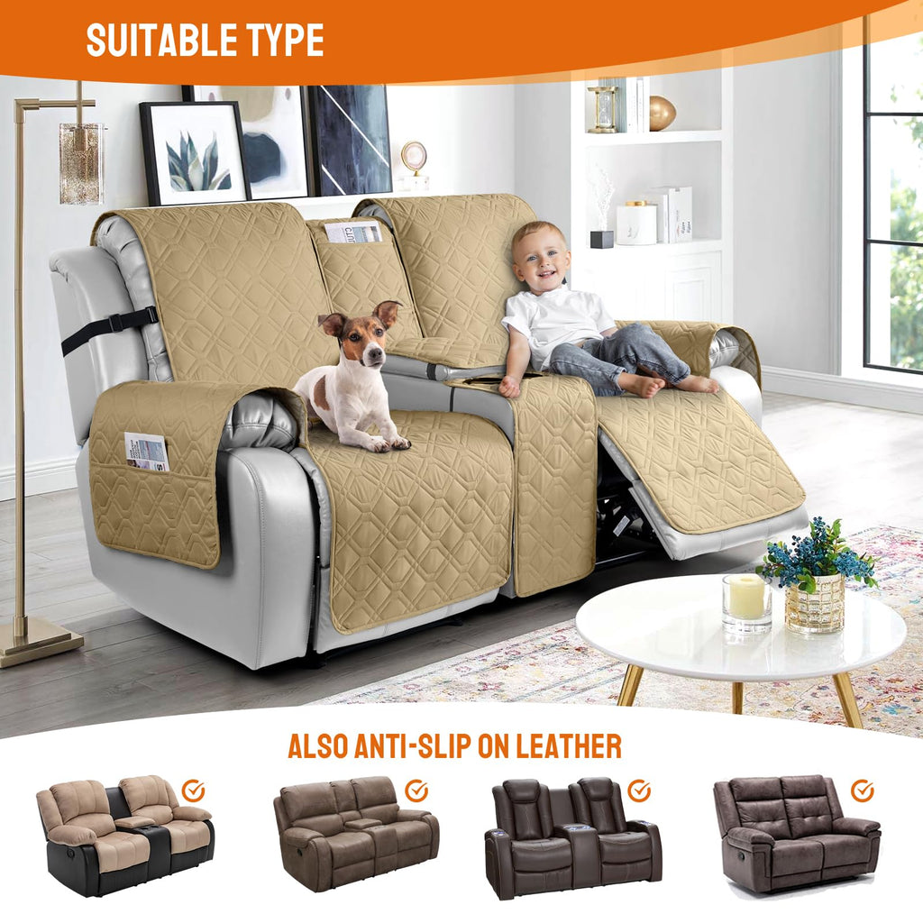 Loveseat Recliner Cover with Console Waterproof, Sand