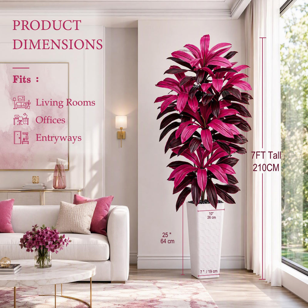 Artificial Dracaena Tree Purple Red, 7FT Tall Plant White Planter