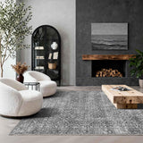 5x7 Washable Vintage Floral Area Rug, Low Pile Non-Slip Carpet Grey