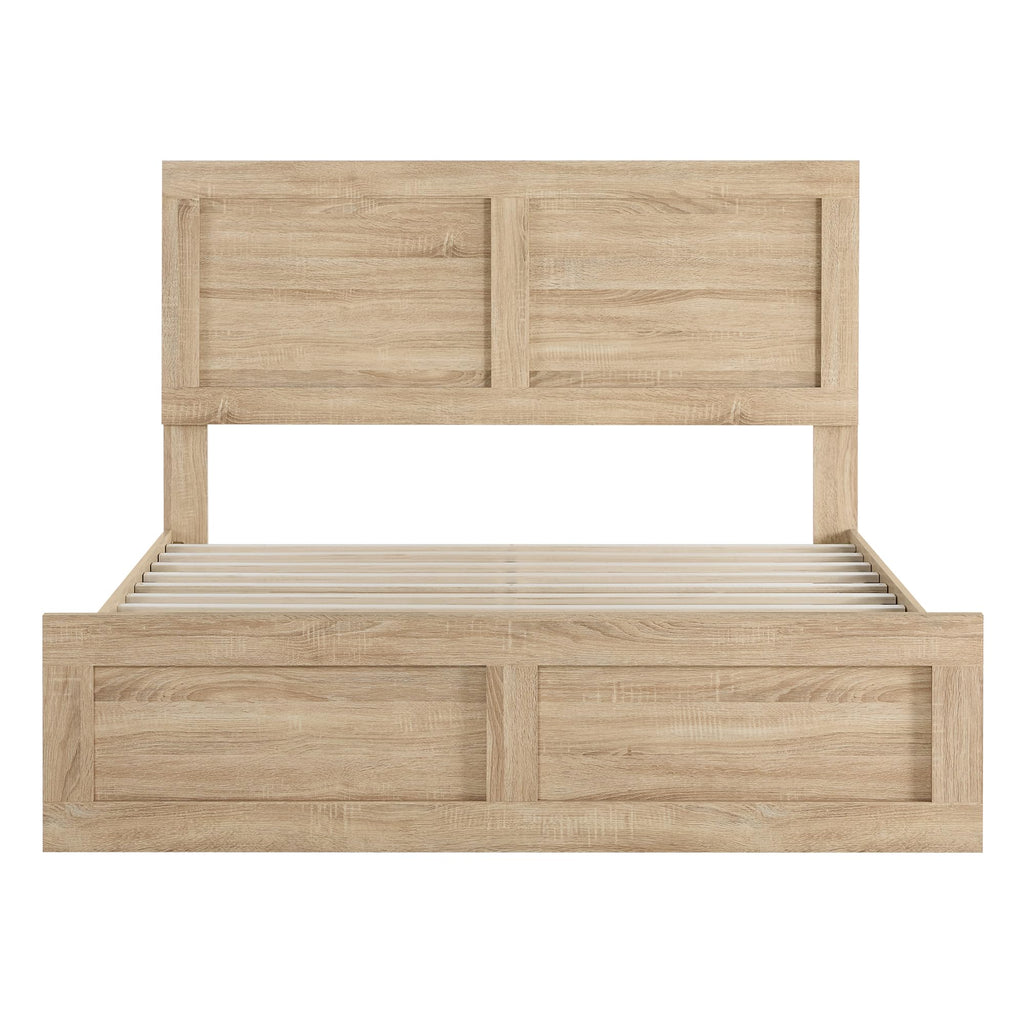 Wood Bed Frame with Headboard and Footboard, Natural, Full