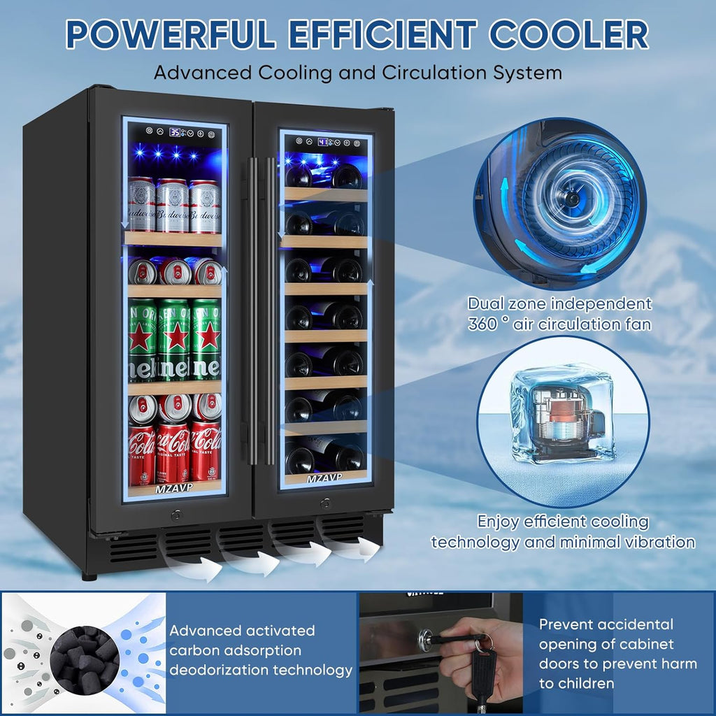 Wine and Beverage Refrigerator 24", Upgraded Dual Zone Wine Beverage Cooler with