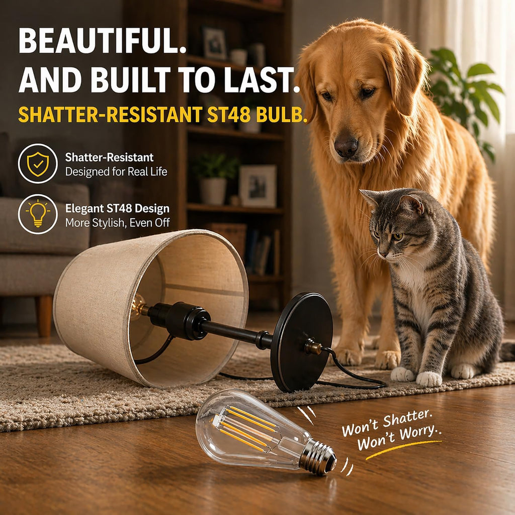 6pack LED Light Bulbs, Shatterproof Edison Bulbs 60 Watt Equivalent, E26 Base Warm White 2700K Bulb, Vintage