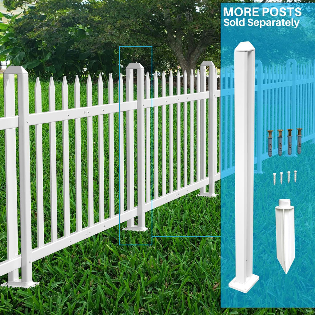 8 Sets Vinyl Picket Fence Panels 36" H x 84" W White PVC Fence for Front Yard Porch Deck Pool Air Conditioner Fence