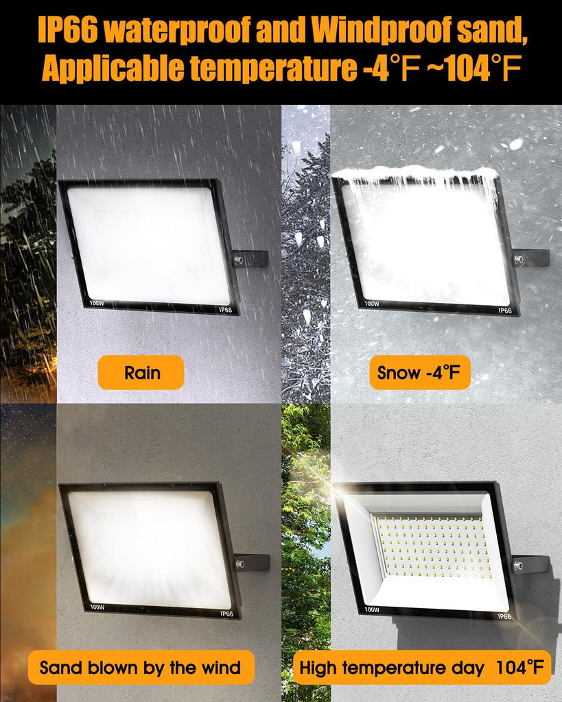 LED Flood Lights Outdoor for Yard Work -100W 10000lm Super Bright LED Work Light with US Plug,6500K Daylight White