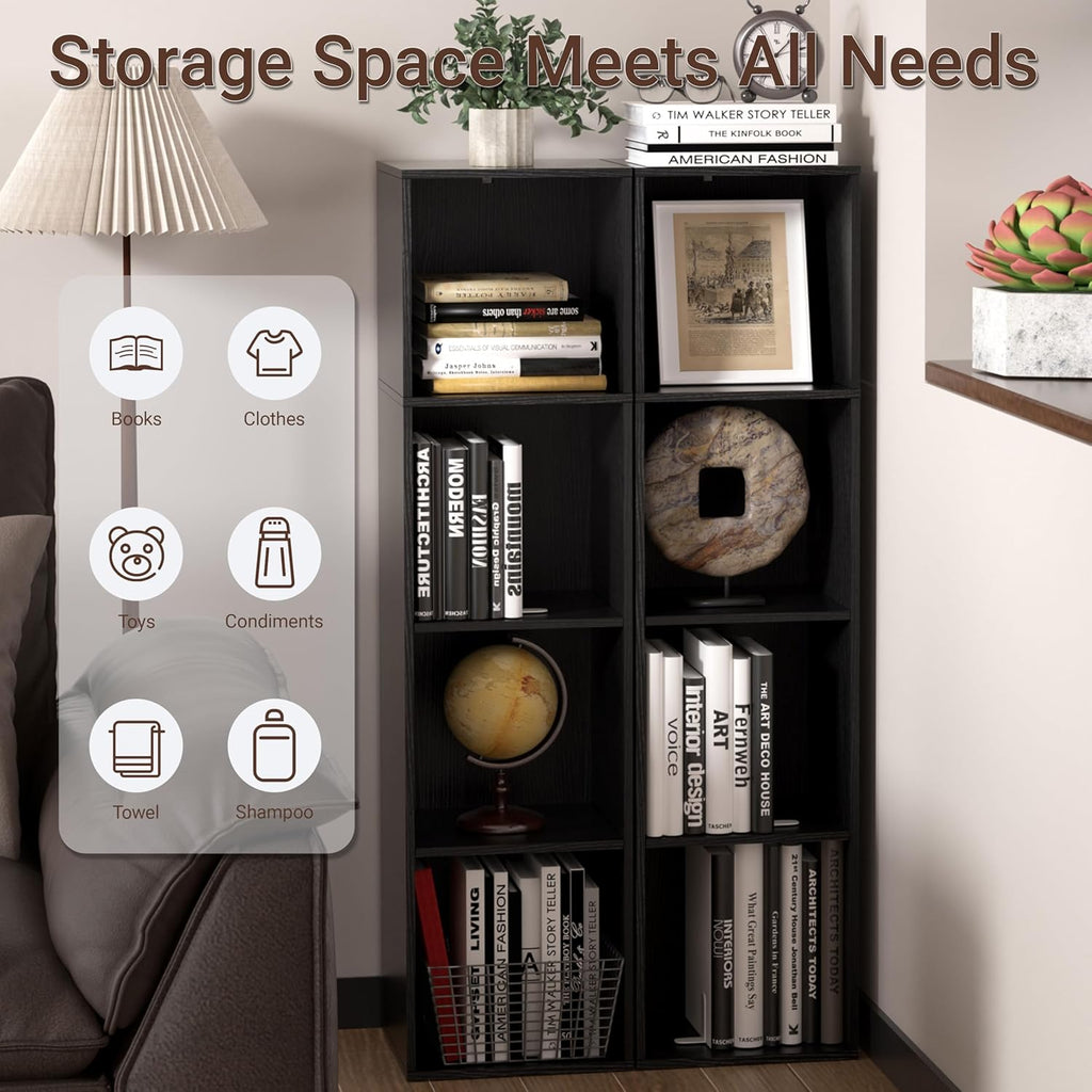4 Cube Storage Organizer, 4 Tier Cube Low Bookcase Freestanding Storage Display Organizer