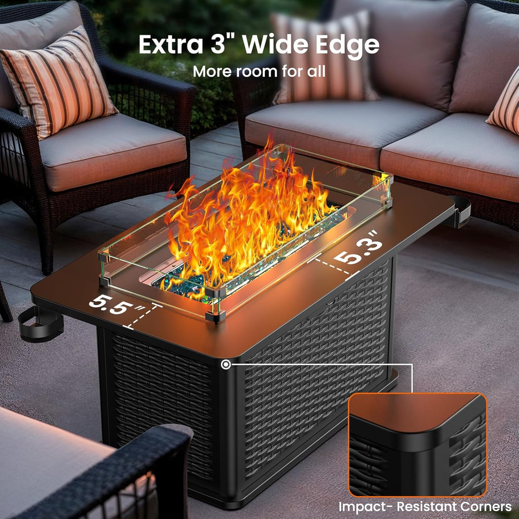 43 Inch Propane Fire Pit Table, 60,000 BTU Gas Fire Pit with Premium Glass Rocks, Wind Guard Glass Shield, Waterproof Cover, Cup Holders, Fire Table - Image 4