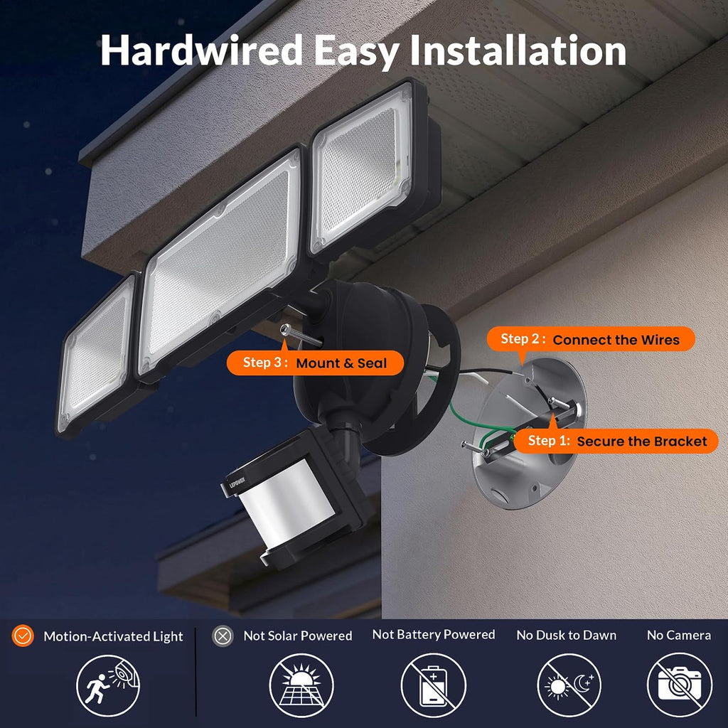 LED Security Light Motion Sensor Outdoor Lights, Bright 38W 4200LM | 72 FT Range, IP65, Easy to Install, 180° Motion