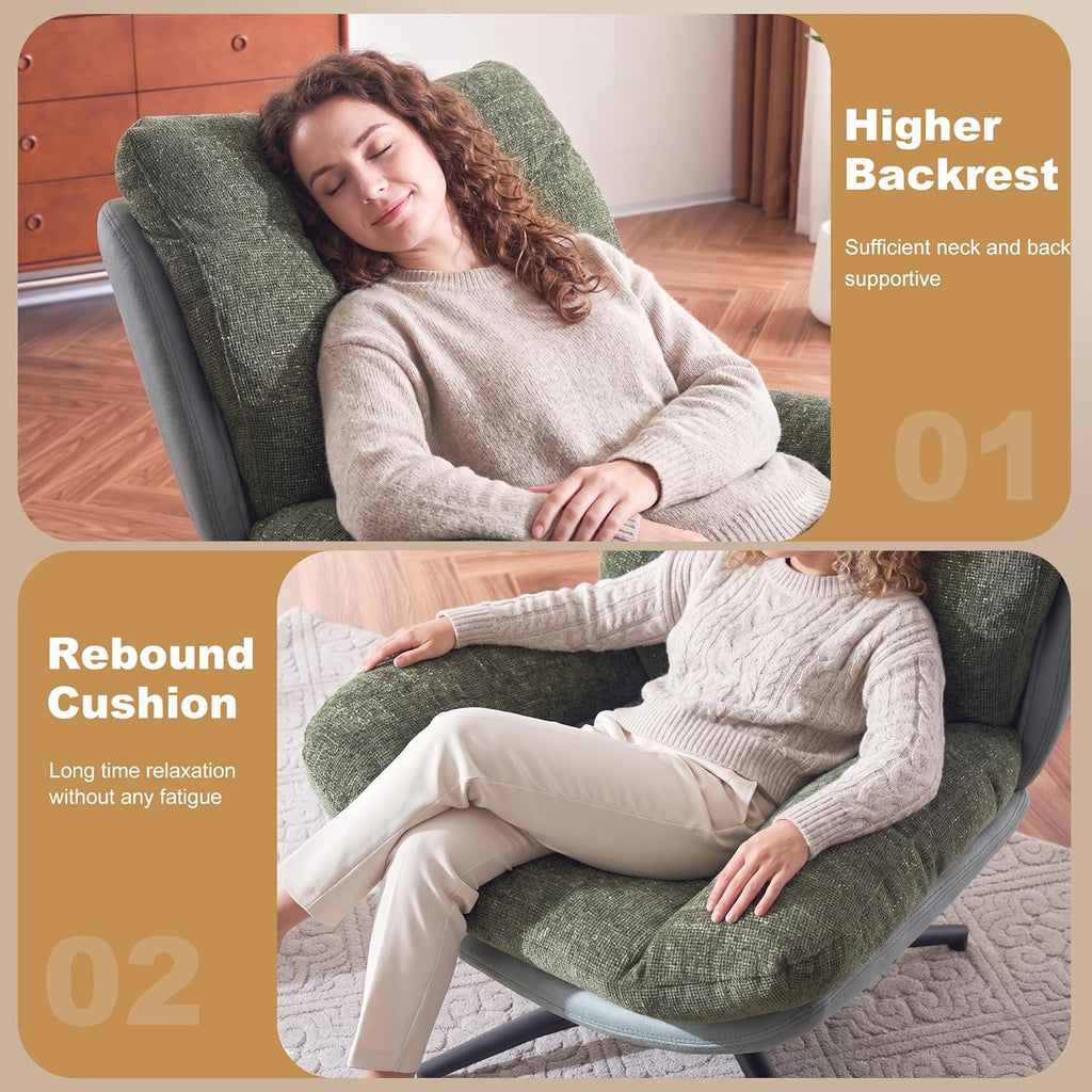 Modern Reclining Swivel Lounge Chair and Ottoman — Green Chenille