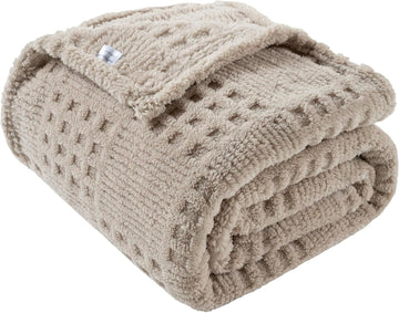 50x70 Inch Waffle Brown Throw Blanket -Fluffy Fleece, Neutral Tan Color, Cute & Aesthetic, Chair, Bed, Living Room &