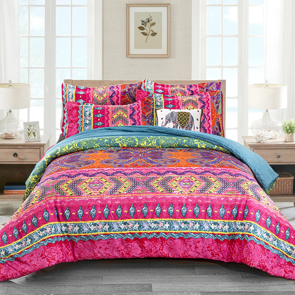 Bohemian Comforter Set Queen 3 Pieces Reversible Boho Set